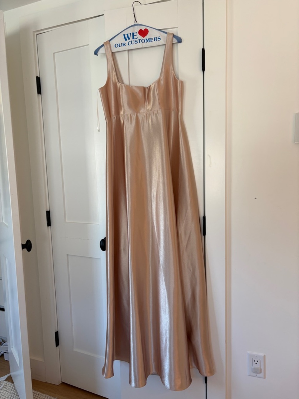 Jenny Yoo Metallic Champagne Satin Maxi Dress